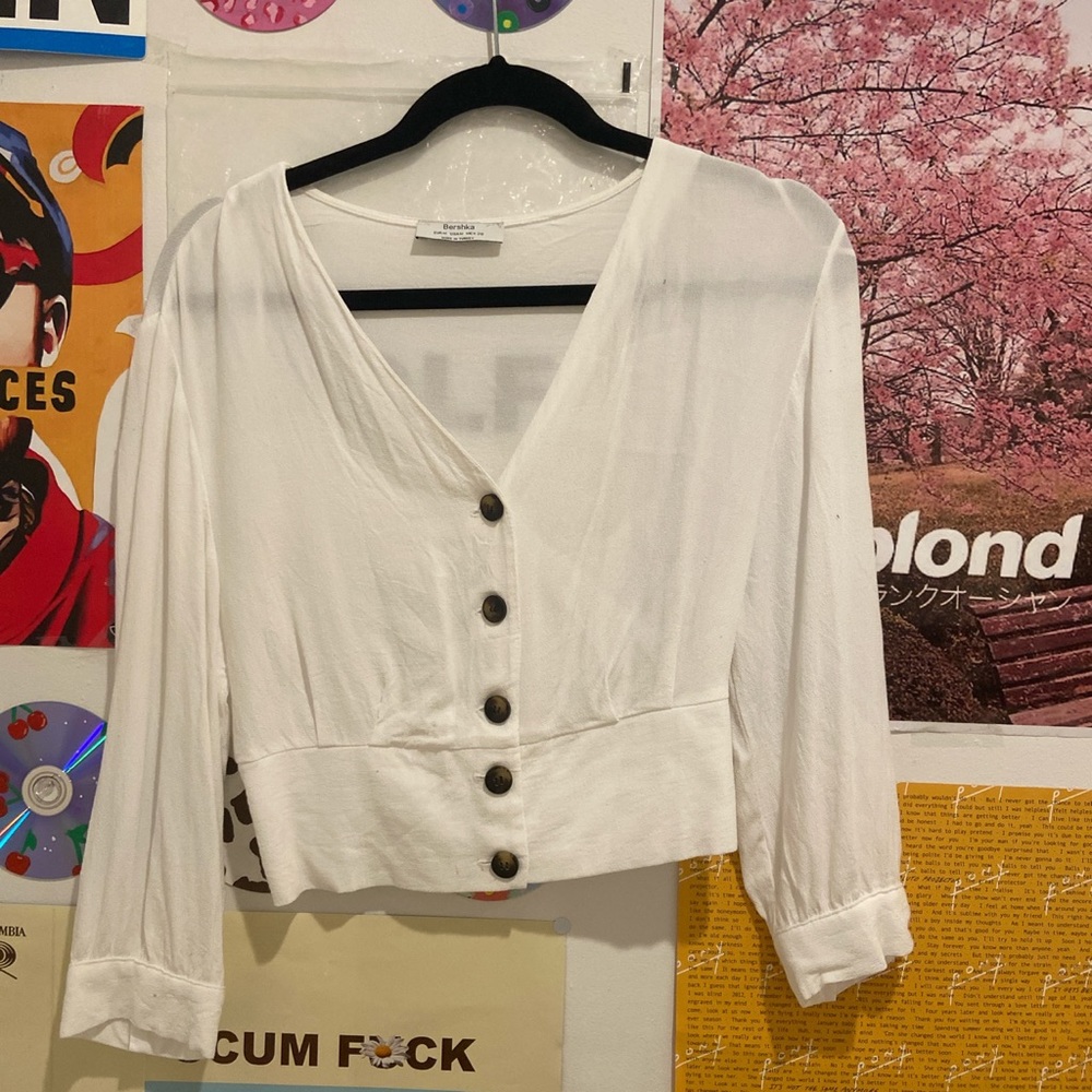 Bershka white button down top